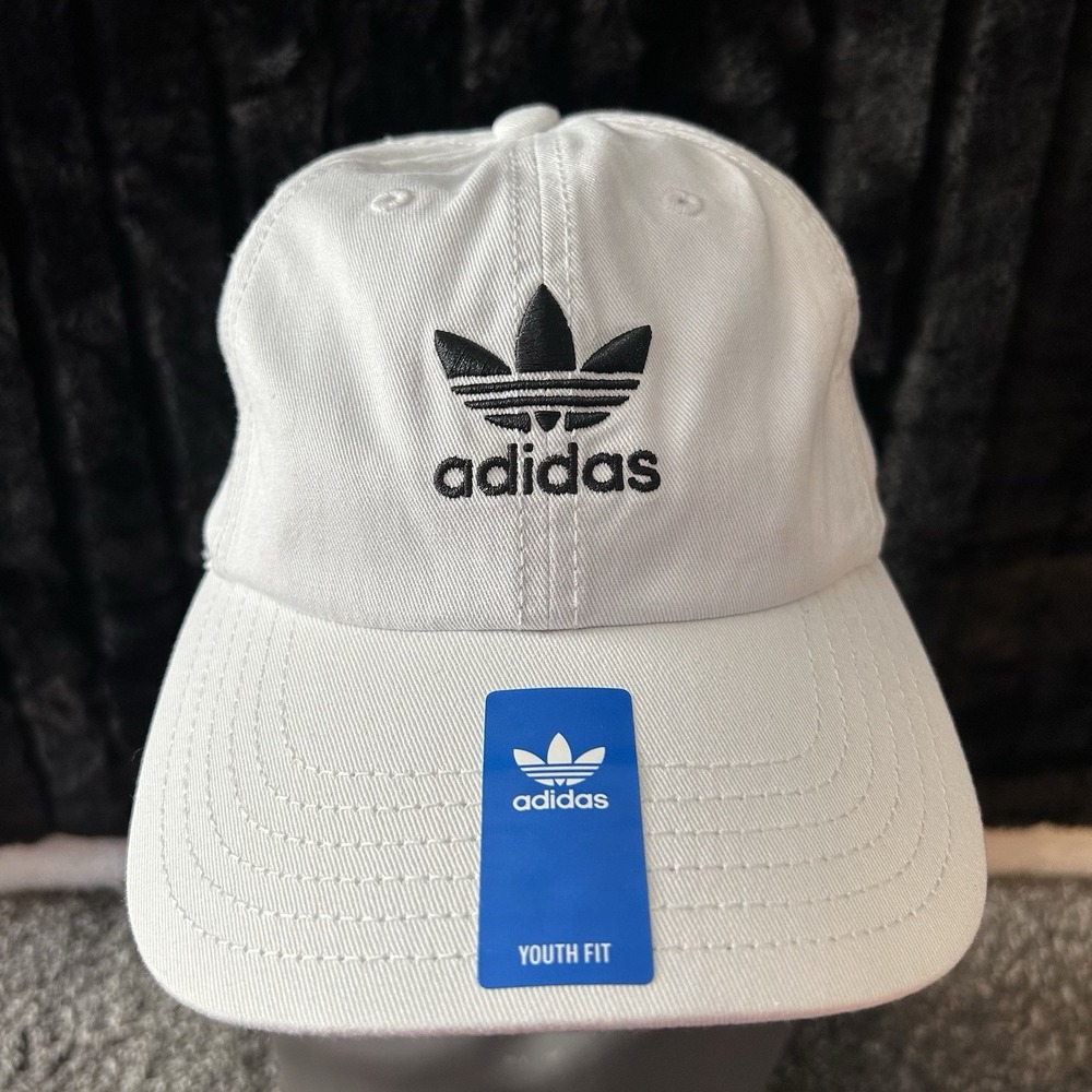 Adidas Youth Fit Cotton Dri Washed White Relaxed Ball Cap Hat NEW (Y1)